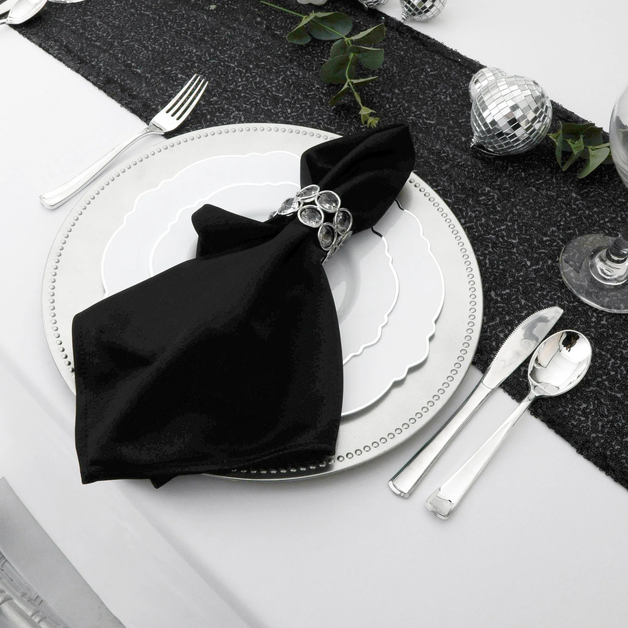 10 pc/pk Crystal Napkin Ring - Silver