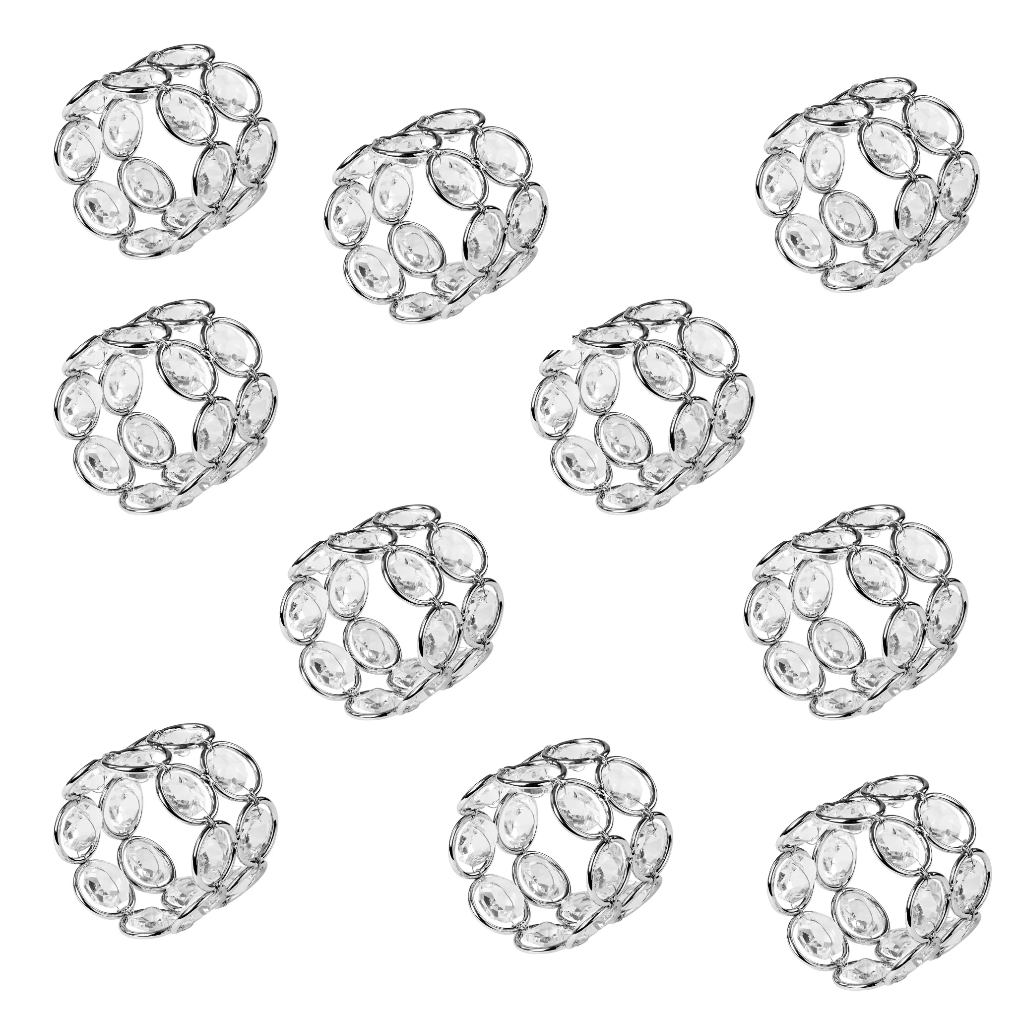 10 pc/pk Crystal Napkin Ring - Silver