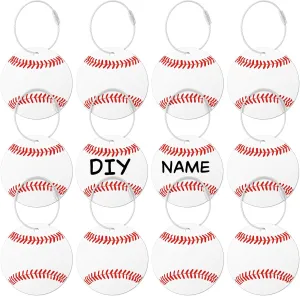 12 PCs Baseball Luggage Tags for Suitcases Travel Labels with Metal Ring 2.75in Baseball Keychain PVC Name Id Card and DIY Pocket Hug Card,Backpack Charms for Men Women Travel Bag Suitcase