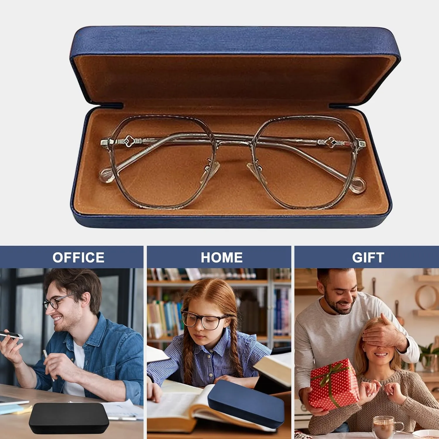 2 Pcs Hard Shell Eyeglass Case,Glasses Case Hard Shell,PU Leather Glasses Case,Hard Glasses Case