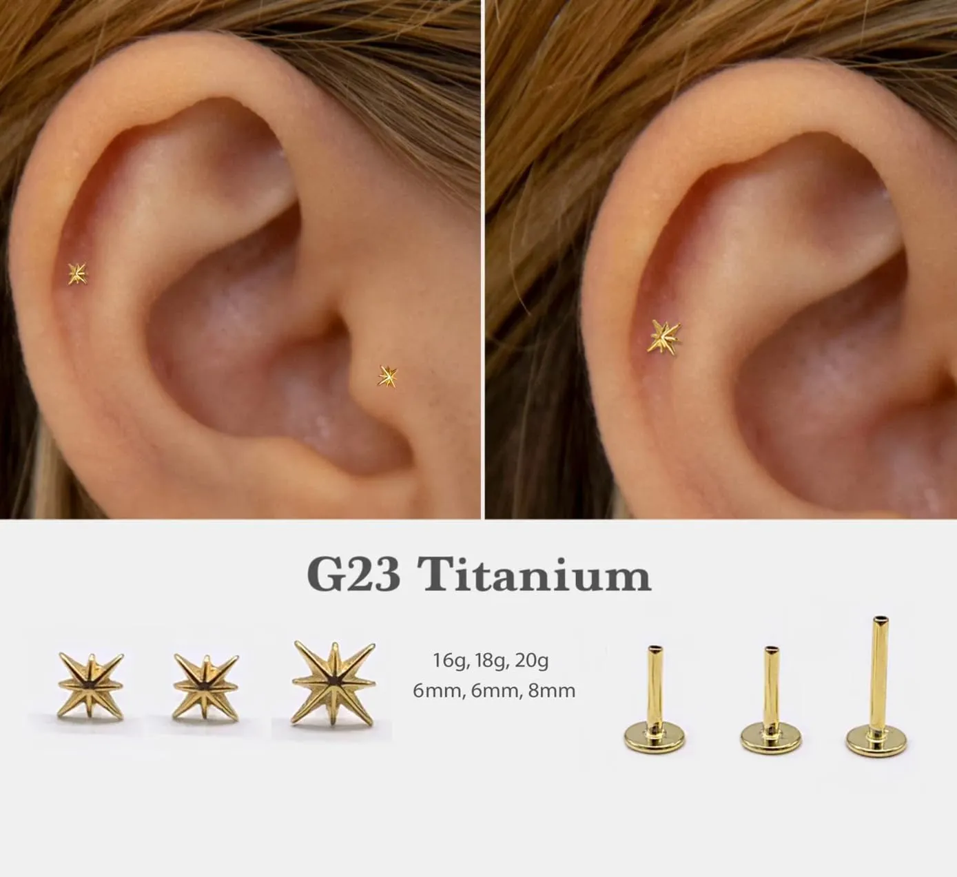 20G/18G/16G Titanium Flat Back Earrings, Threadless Nose Stud Tiny Stud Earrings, Cartilage Tragus Piercing Jewelry Conch Helix Stud