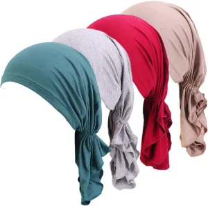 4 Pieces Pre Tied Head Scarves Slip On Beanies Chemo Covers Cap for Women