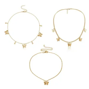 4 Sets Layered Choker Necklace Gold Butterfly Star Moon Heart Pendant Necklace Cute Vsco Multilayer Chain Choker Necklace for women teen girl Butterfly Gold
