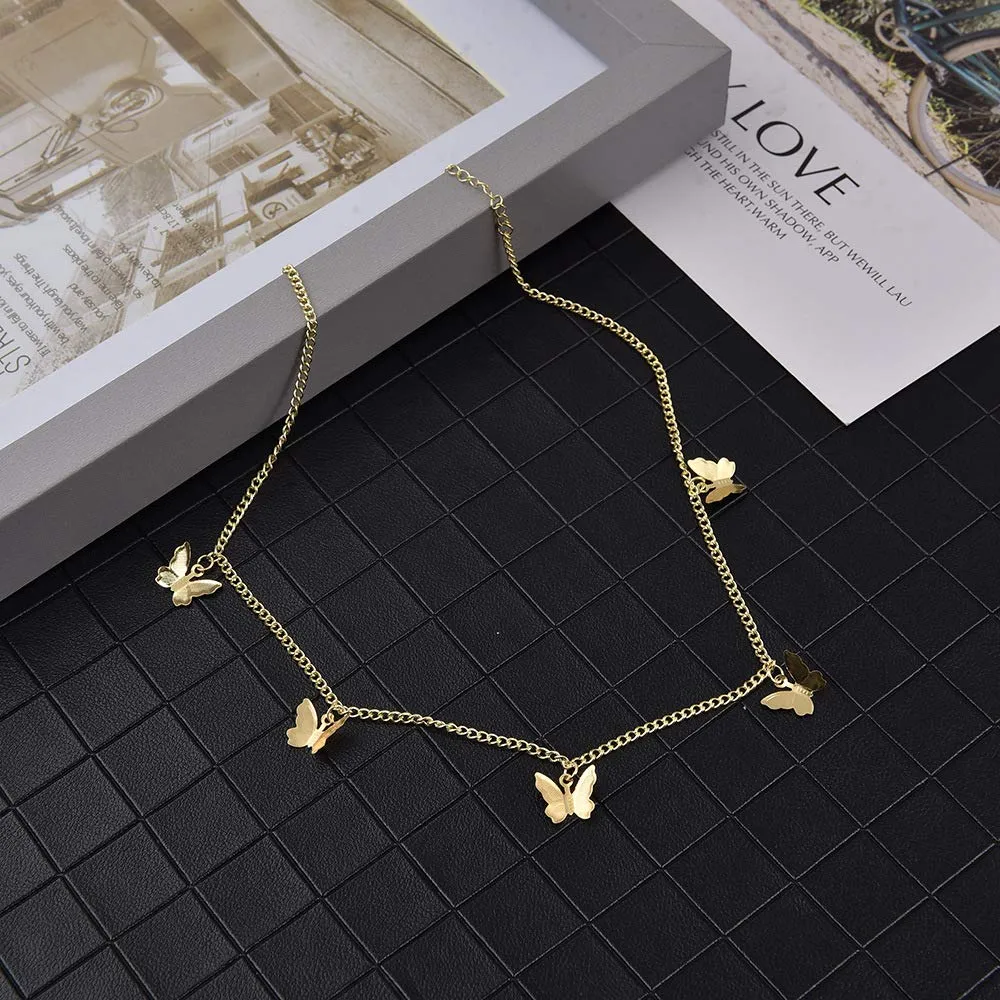 4 Sets Layered Choker Necklace Gold Butterfly Star Moon Heart Pendant Necklace Cute Vsco Multilayer Chain Choker Necklace for women teen girl Butterfly Gold