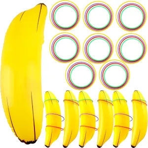 8 Set Inflatable Banana Ring Toss Game 8 Pcs Blow Up Banana Props 32 Pcs Plastic Toss Ring for Bachelorette Party Games Bridal Shower Summer Pool Beach Activities