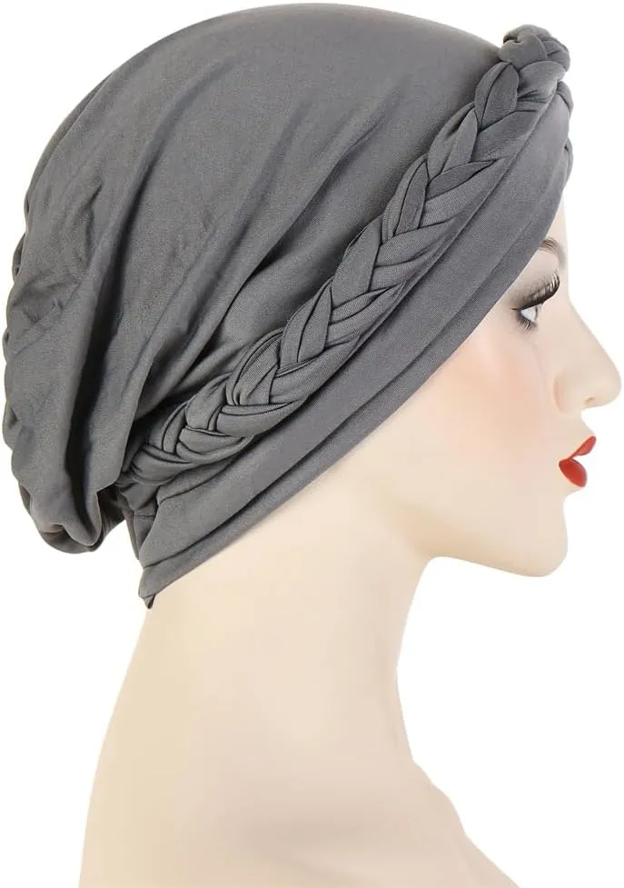 African Women Turban Hats - Braid Twist Solid Caps Pre Tied Chemo Cancer Headscarf Headwrap Hair Cover