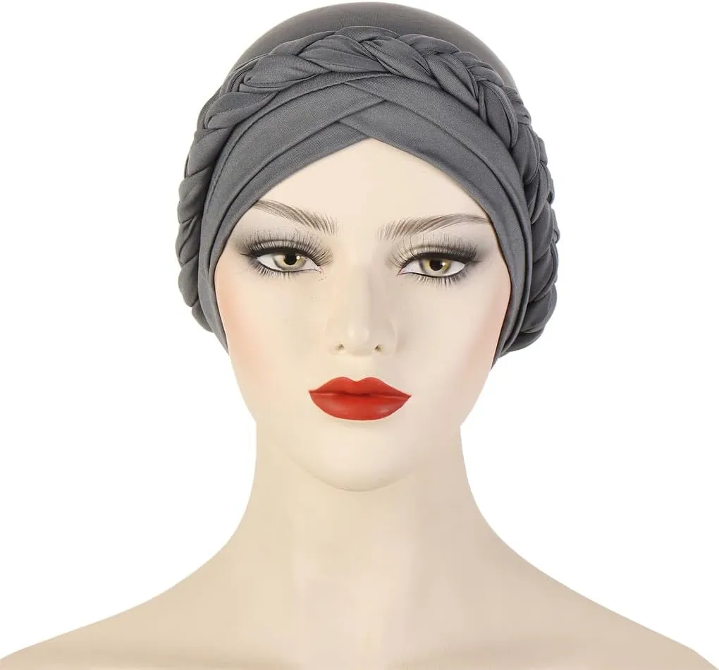 African Women Turban Hats - Braid Twist Solid Caps Pre Tied Chemo Cancer Headscarf Headwrap Hair Cover