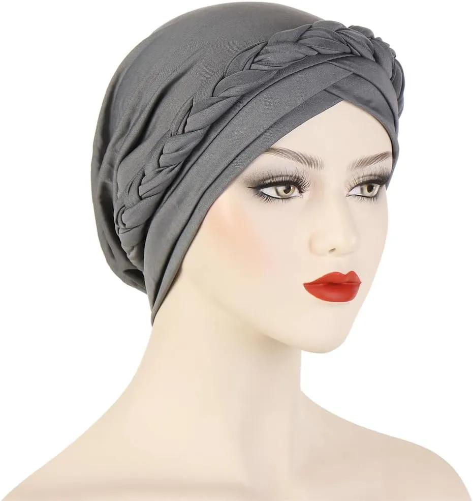 African Women Turban Hats - Braid Twist Solid Caps Pre Tied Chemo Cancer Headscarf Headwrap Hair Cover