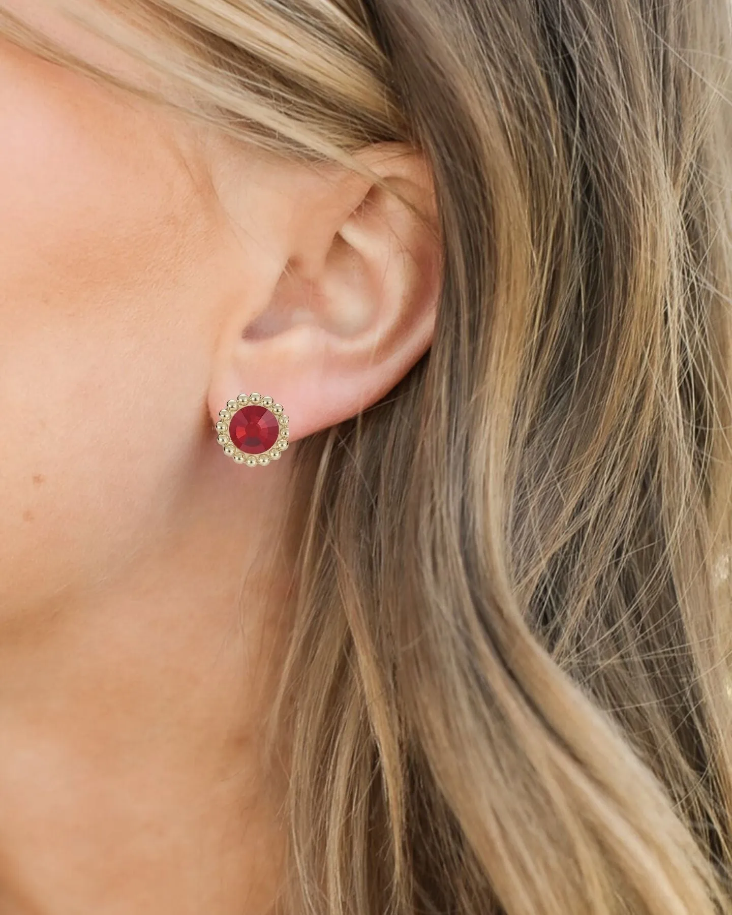 Allure Stud Earrings in Red Crystal/Gold