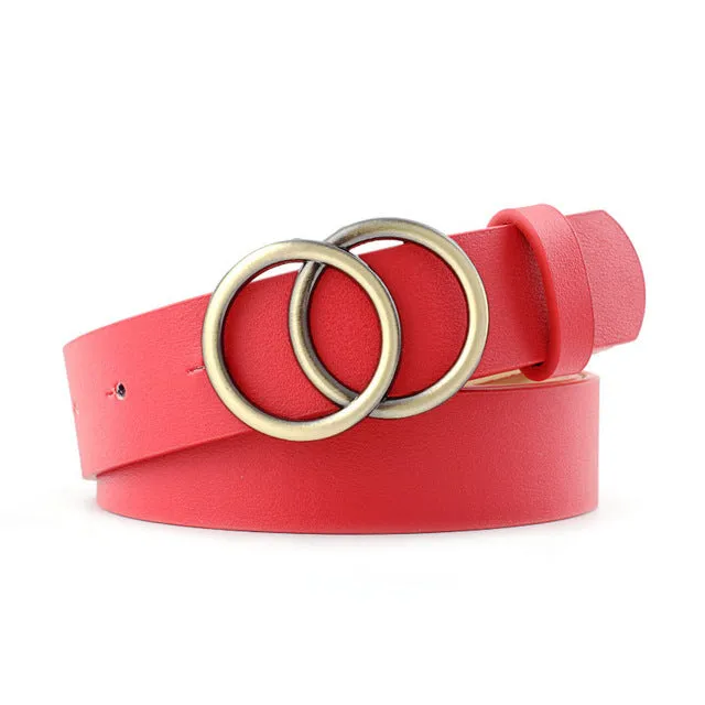 Best YBT Women Belt Imitation leather Alloy Pin Buckle Belt New Double Circle Button Belt Leisure Jeans Fashion Dress Women Belt
