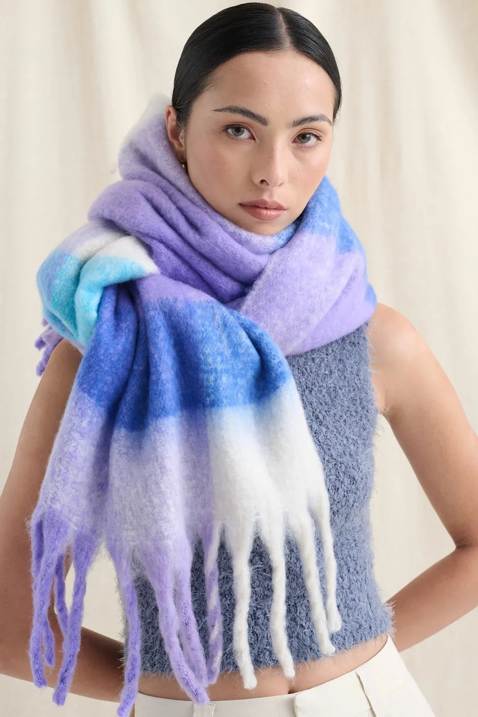 BETTY PURPLE CHECK FLUFFY SCARF
