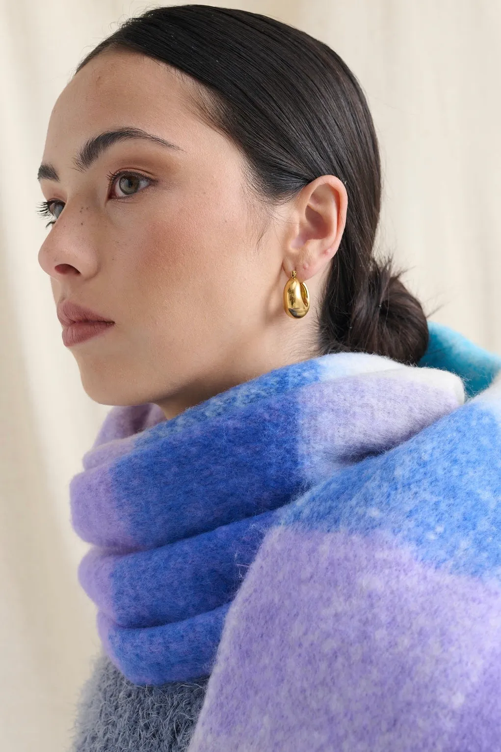 BETTY PURPLE CHECK FLUFFY SCARF