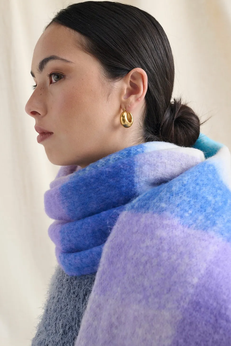 BETTY PURPLE CHECK FLUFFY SCARF