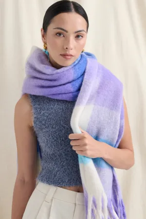 BETTY PURPLE CHECK FLUFFY SCARF