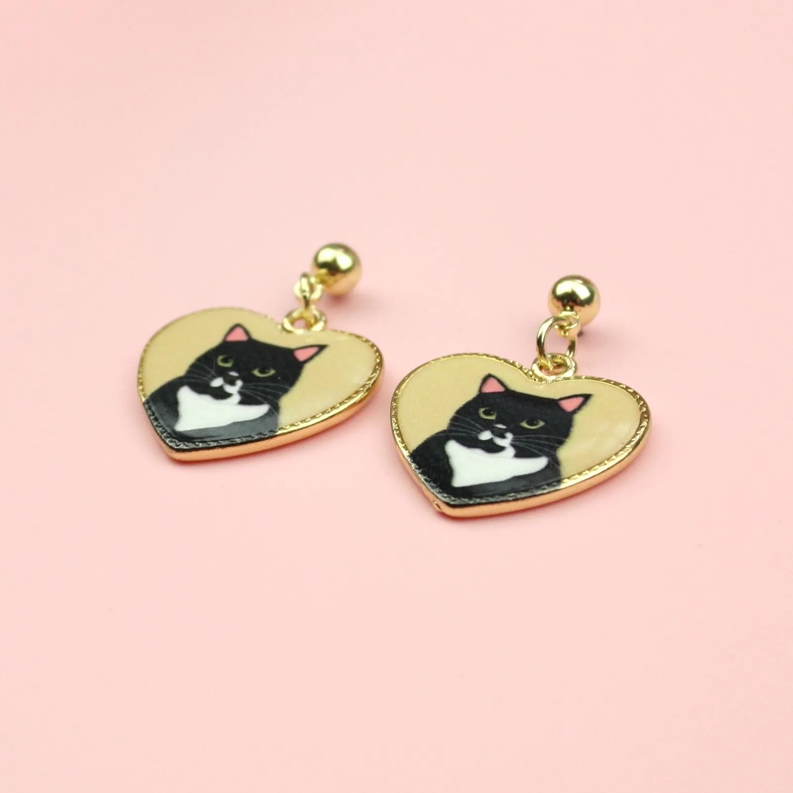 Black Cat Heart Stud Earrings
