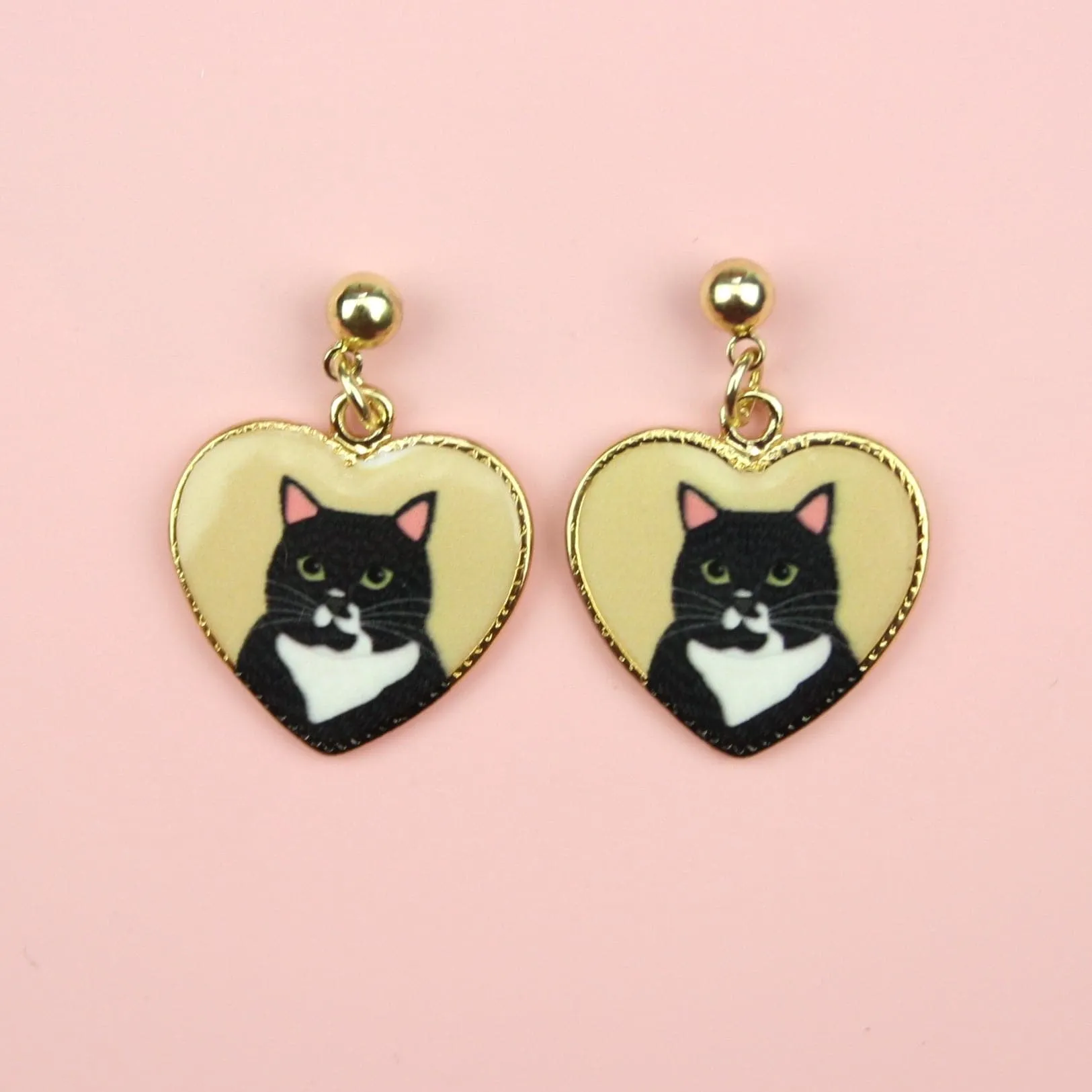 Black Cat Heart Stud Earrings