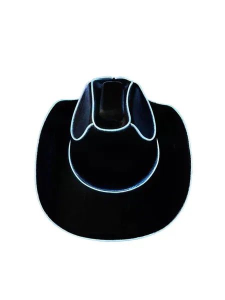 Black EL Wire Light Up Plain Fabric Cowboy Hat - Pack of 3 Hats