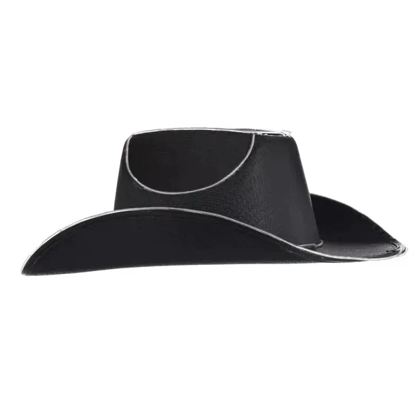 Black EL Wire Light Up Plain Fabric Cowboy Hat - Pack of 3 Hats