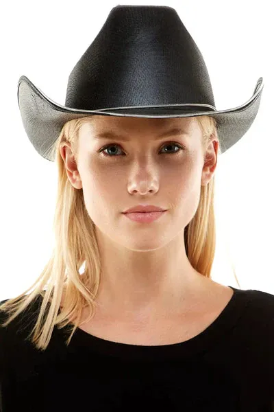 Black EL Wire Light Up Plain Fabric Cowboy Hat - Pack of 3 Hats