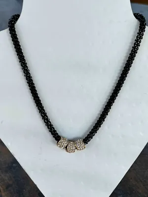 Black Rope Necklace wih 3 crystal Rings