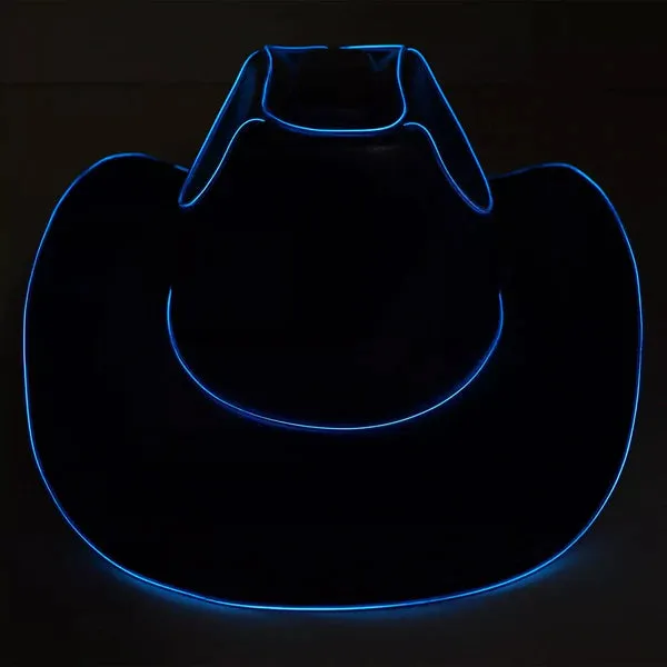 Blue EL Wire Light Up Plain Fabric Cowboy Hat - Pack of 3 Hats