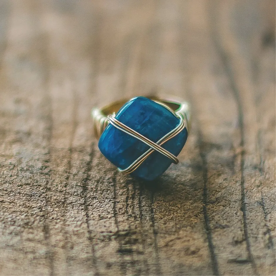 Blue Kyanite Ring: Silver or Gold Band Point Shaped