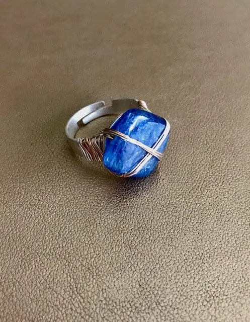 Blue Kyanite Ring: Silver or Gold Band Point Shaped