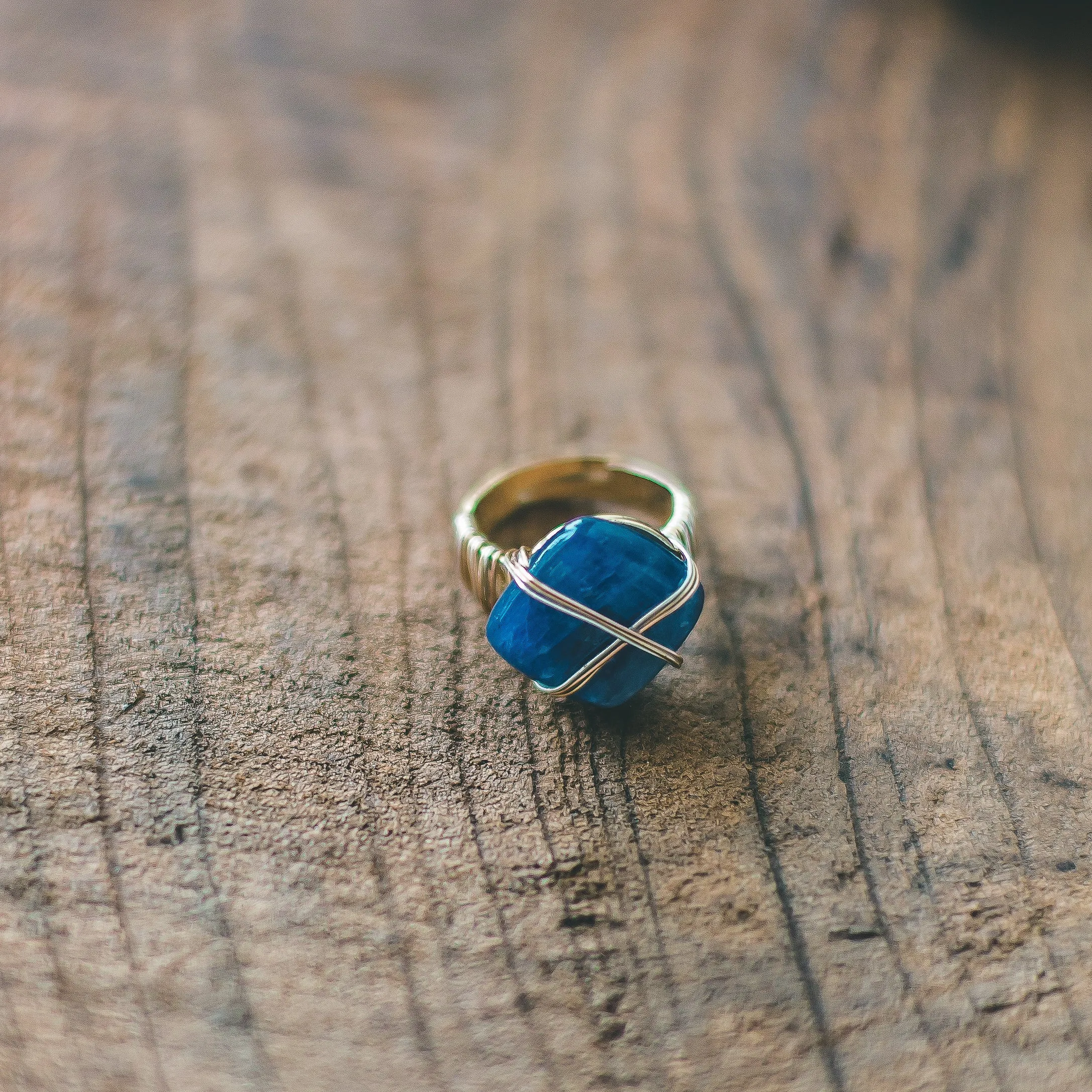 Blue Kyanite Ring: Silver or Gold Band Point Shaped