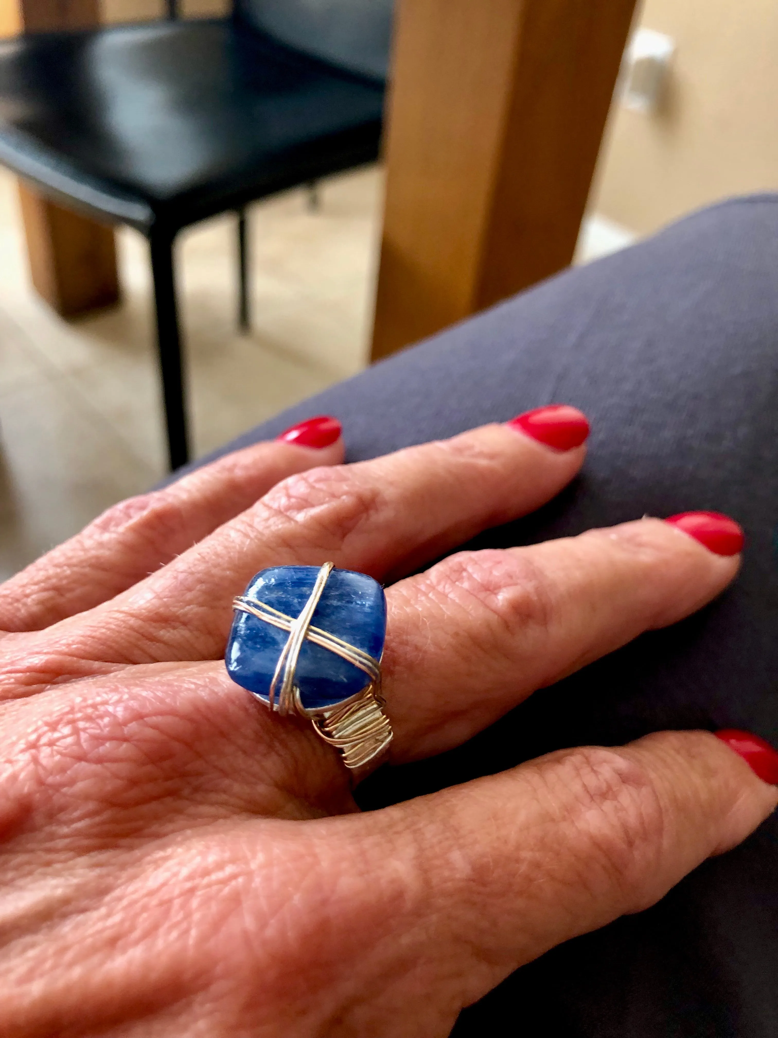 Blue Kyanite Ring: Silver or Gold Band Point Shaped