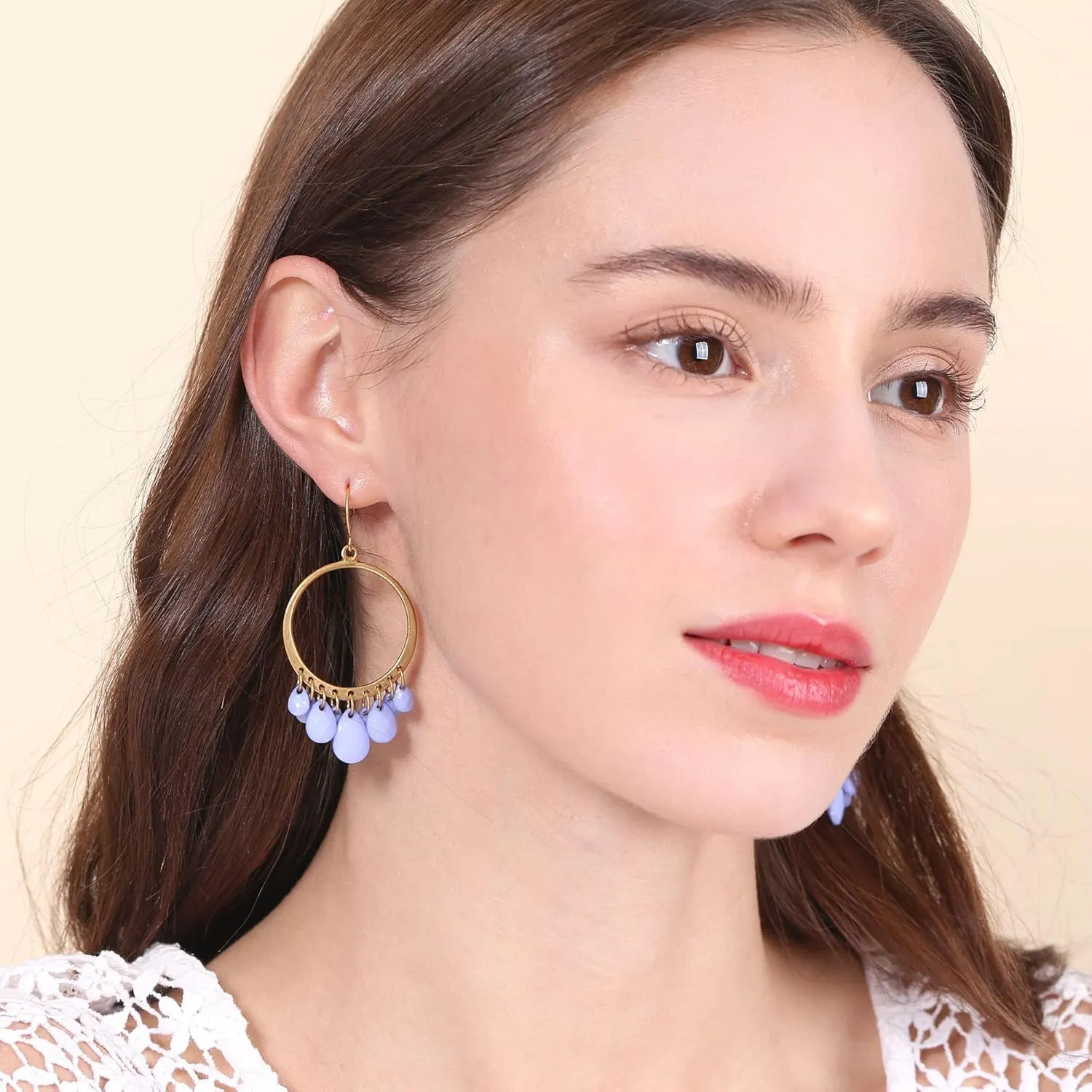 Bonaluna Boho Chic Collection of Multi-Bead Tassel & Circle Hoop Dangle Drop Earrings for Women