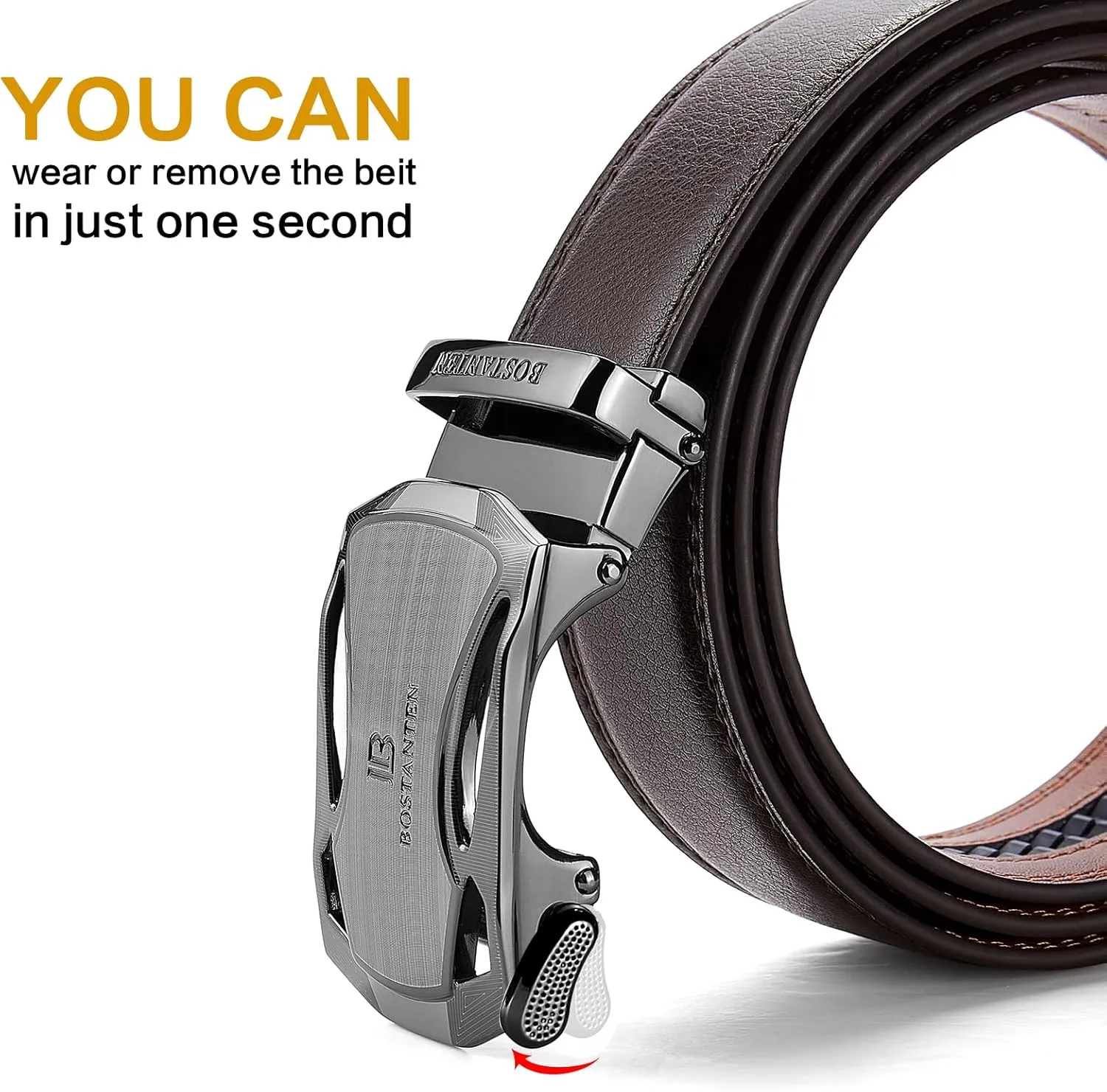 BOSTANTEN Mens Belt Leather Ratchet Belt For Men Dress and Casual with Adjustable Buckle, Trim to Fit