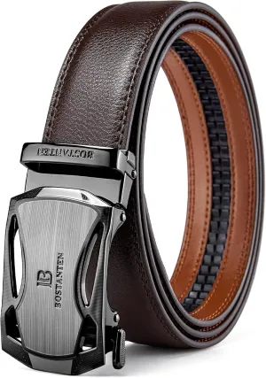 BOSTANTEN Mens Belt Leather Ratchet Belt For Men Dress and Casual with Adjustable Buckle, Trim to Fit