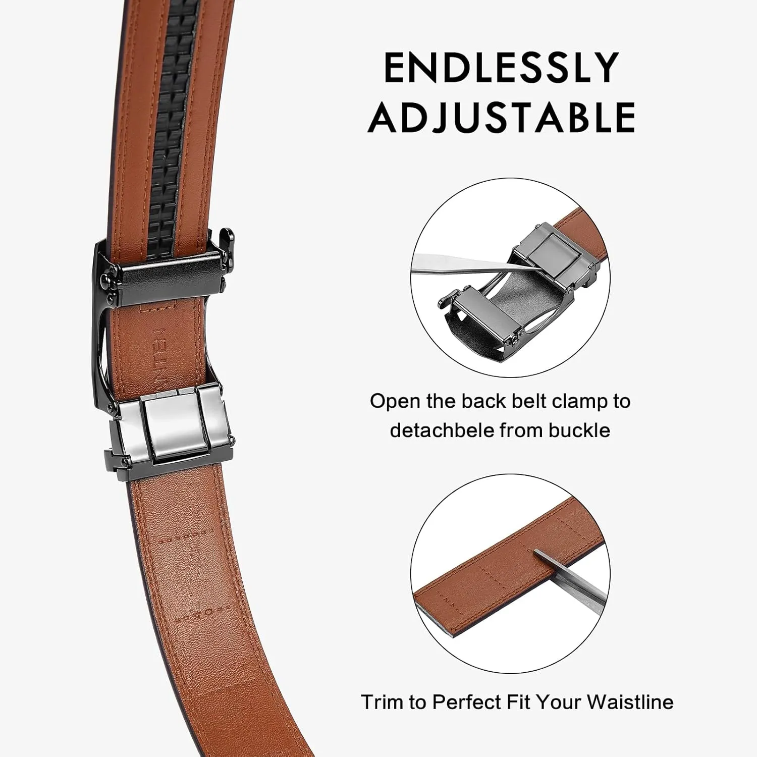 BOSTANTEN Mens Belt Leather Ratchet Belt For Men Dress and Casual with Adjustable Buckle, Trim to Fit