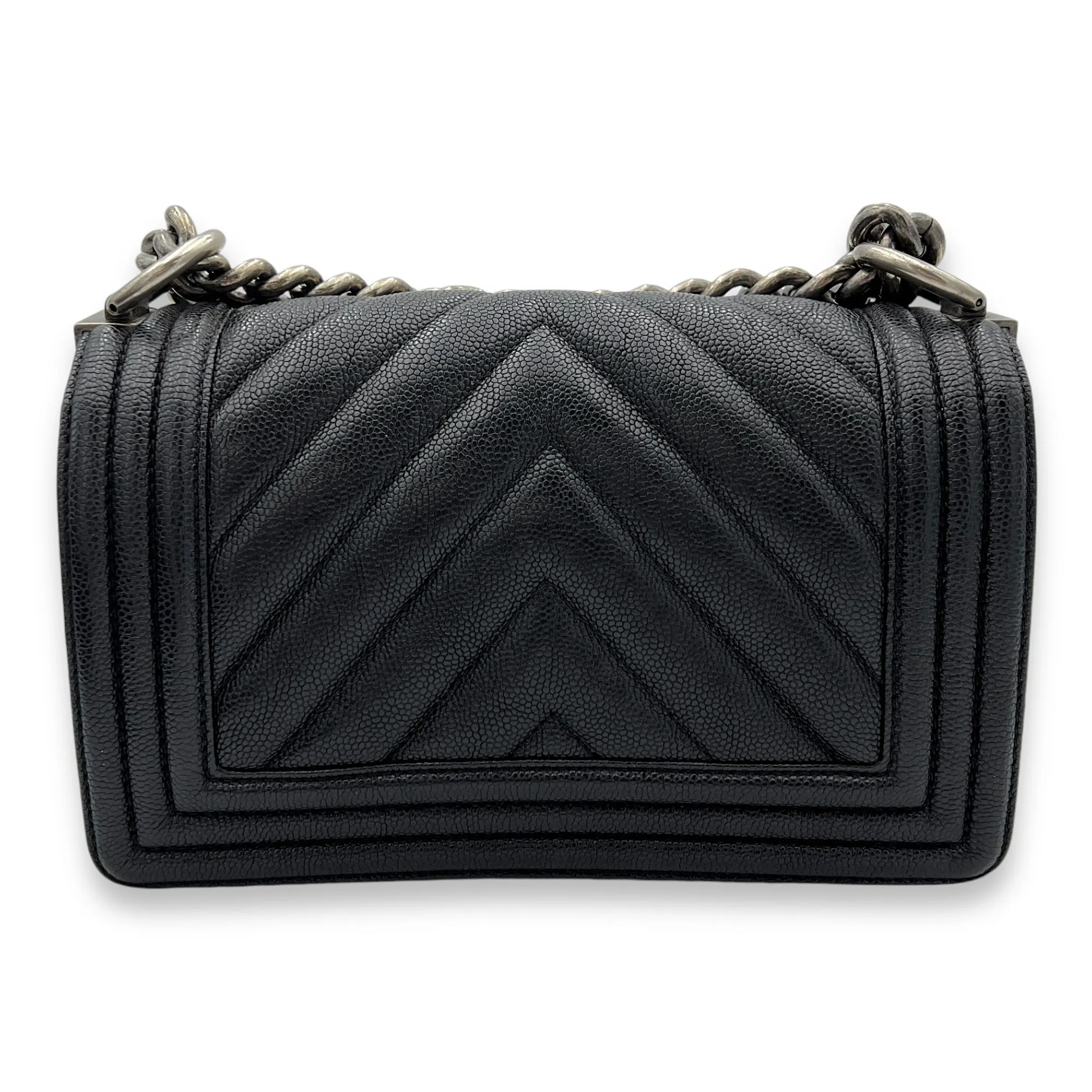 Boy Crossbody Bag Black in Caviar Leather, Ruthenium hardware