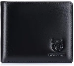 BULLCAPTAIN RFID Wallets for Men Slim Bifold Genuine Leather Front Pocket Wallet with 2 ID Windows QB-05 (Black)