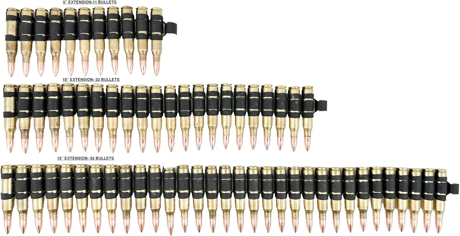 Bullet Belt .223 Caliber Brass Shell M16 Black X Link Extension 5" and 10"