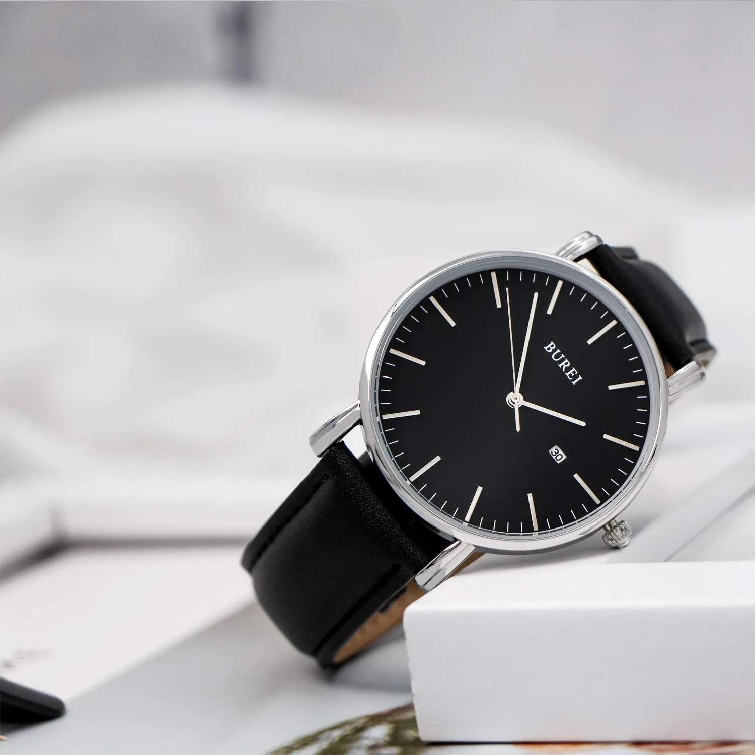 BUREI Men Wrist Watches Fashion Minimalist Analog Quartz Waterproof Watches for Men