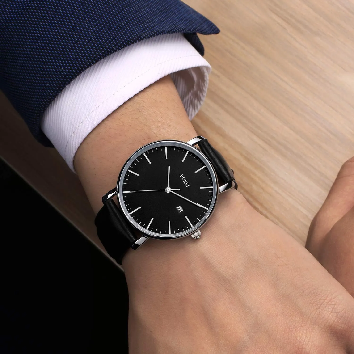 BUREI Men Wrist Watches Fashion Minimalist Analog Quartz Waterproof Watches for Men