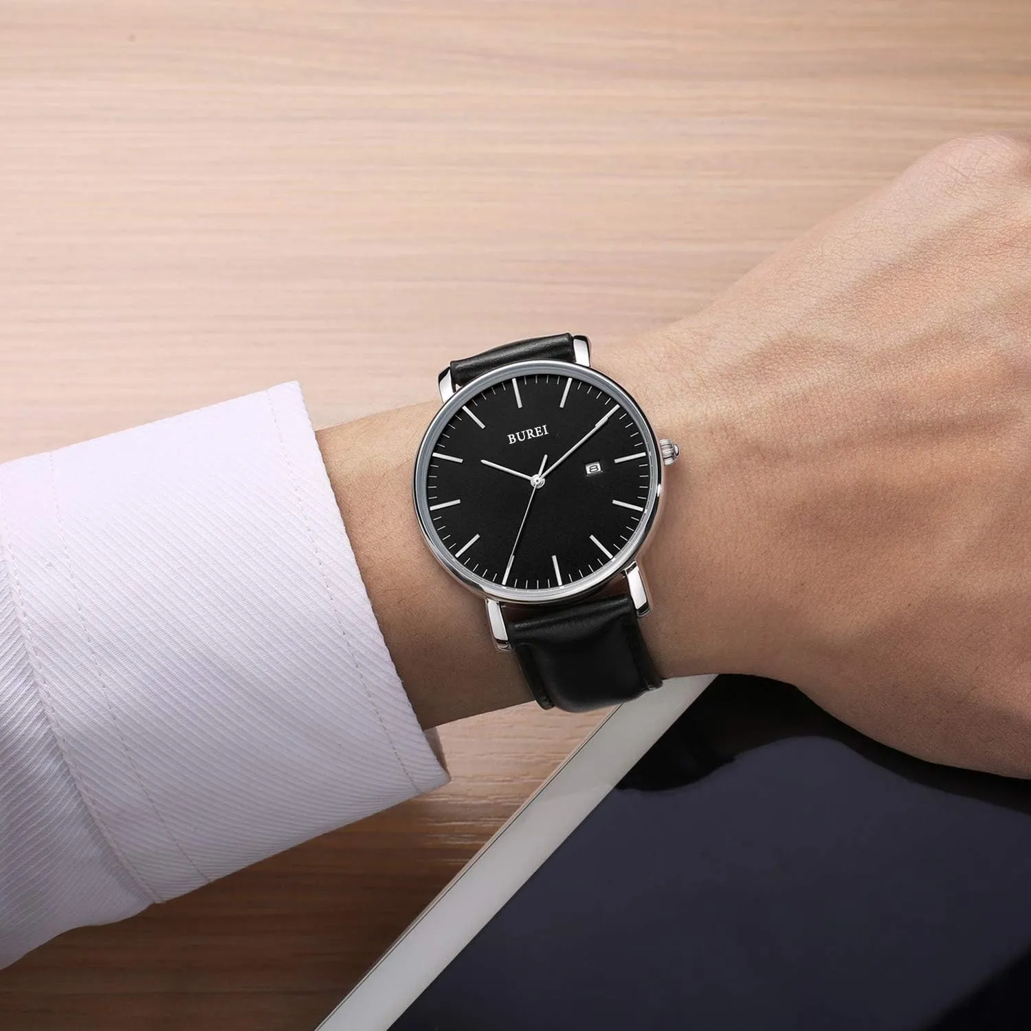 BUREI Men Wrist Watches Fashion Minimalist Analog Quartz Waterproof Watches for Men