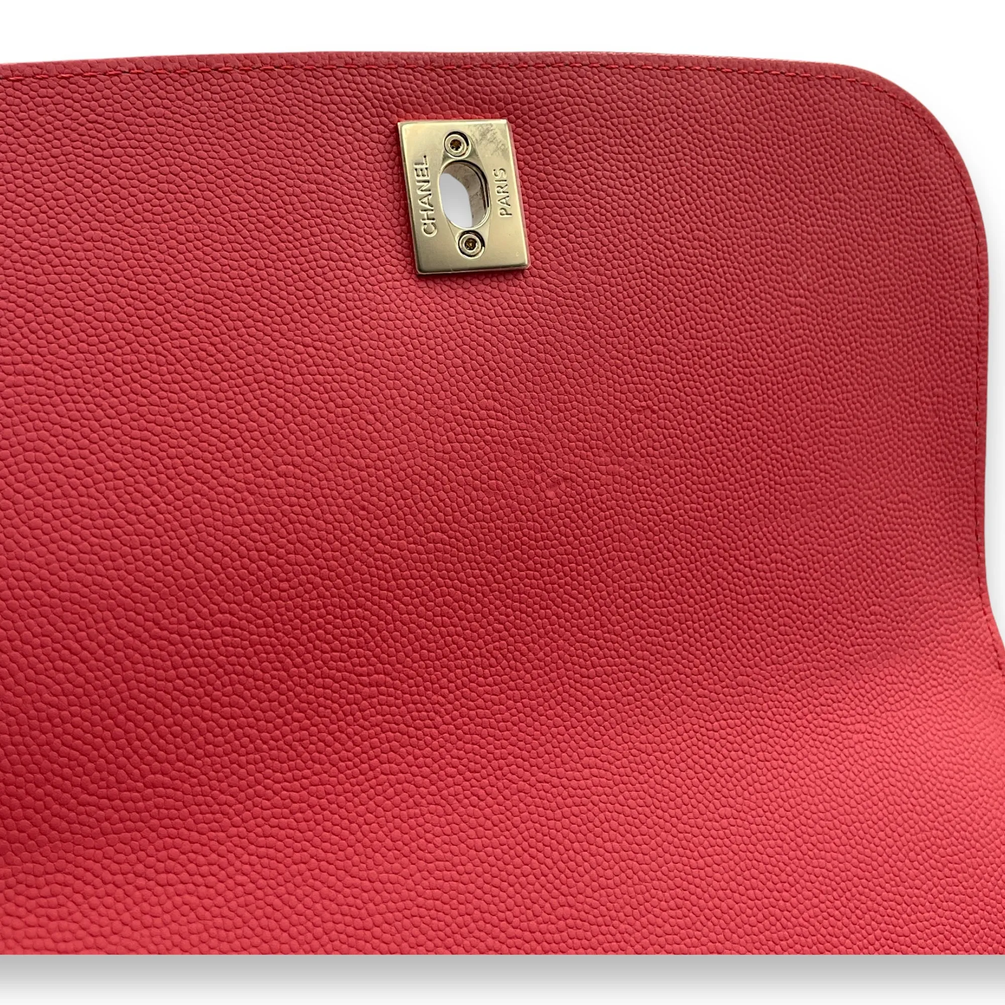 Business Affinity Flap Medium Coral Crossbody Bag in Caviar Leather, Gold hardware