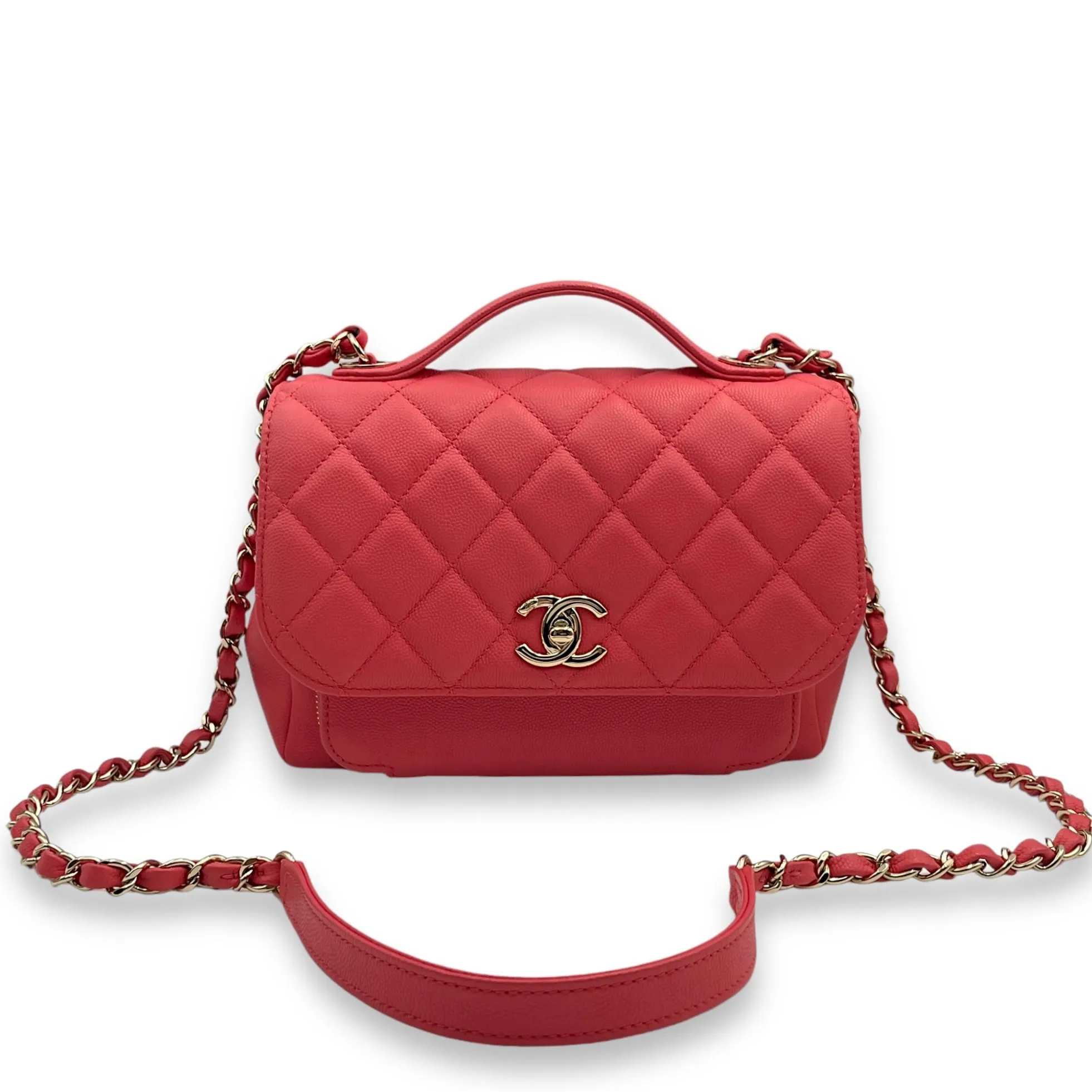 Business Affinity Flap Medium Coral Crossbody Bag in Caviar Leather, Gold hardware