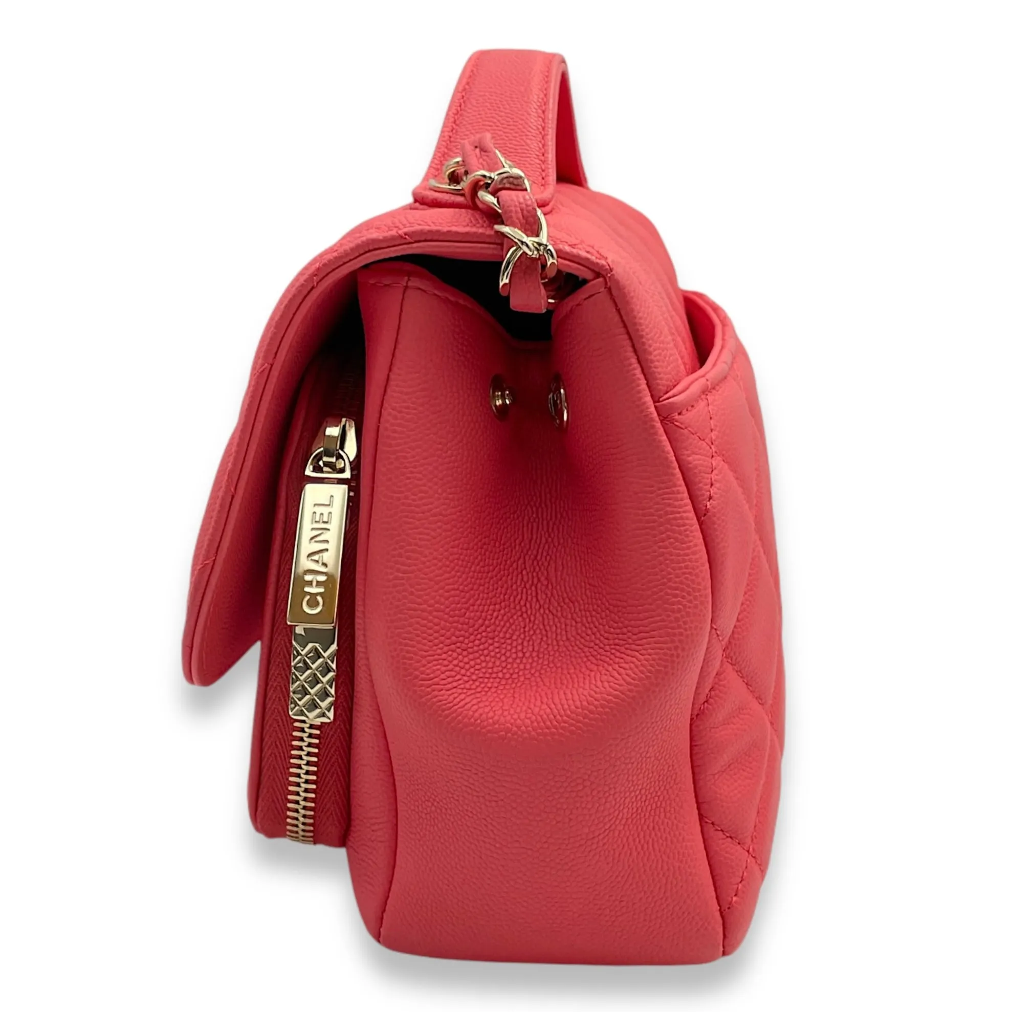 Business Affinity Flap Medium Coral Crossbody Bag in Caviar Leather, Gold hardware