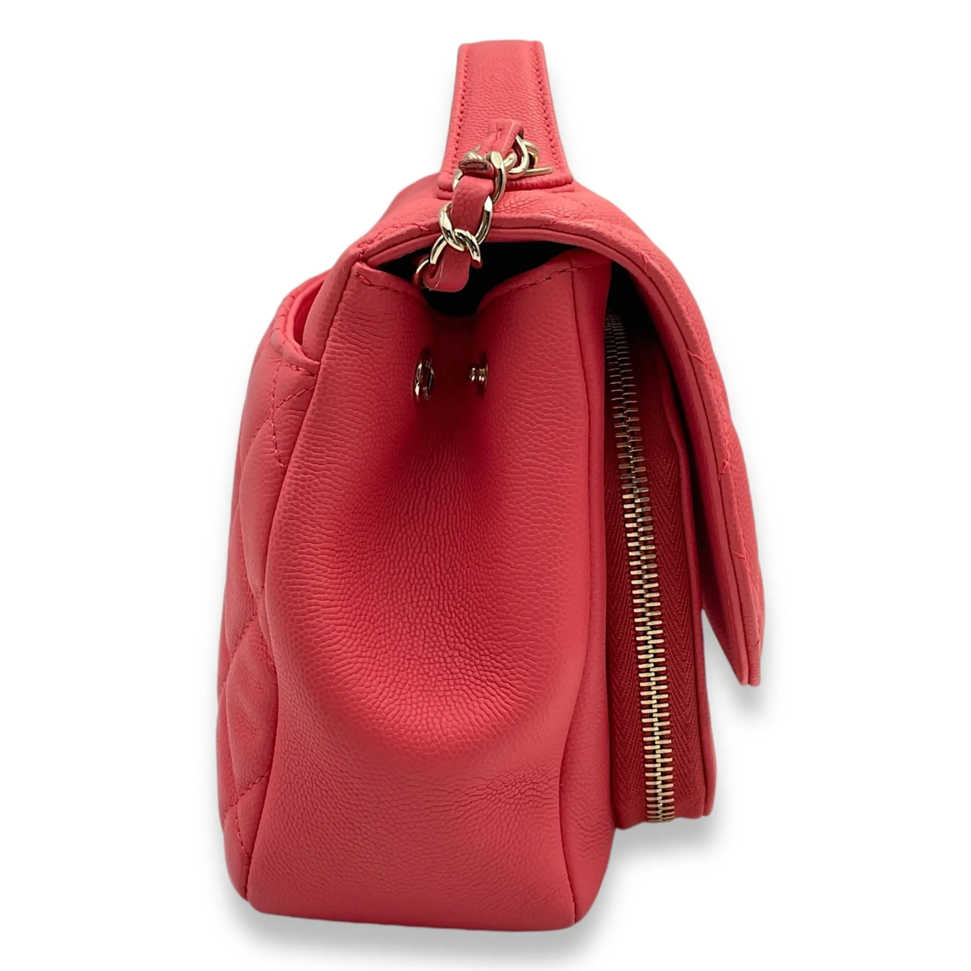 Business Affinity Flap Medium Coral Crossbody Bag in Caviar Leather, Gold hardware