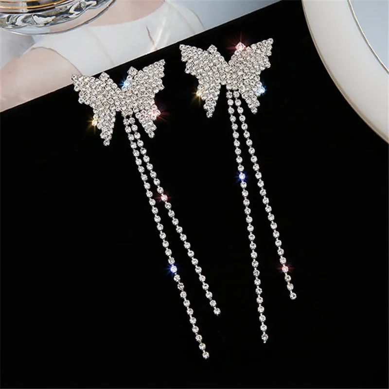 Butterfly Crystal Choker Necklaces for Women Long Tassel Rhinestone Necklaces