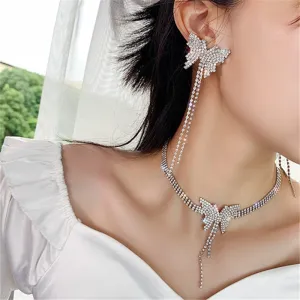 Butterfly Crystal Choker Necklaces for Women Long Tassel Rhinestone Necklaces