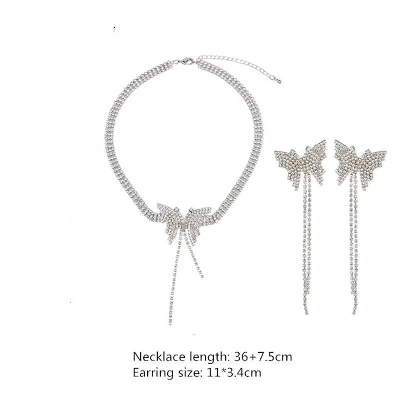 Butterfly Crystal Choker Necklaces for Women Long Tassel Rhinestone Necklaces