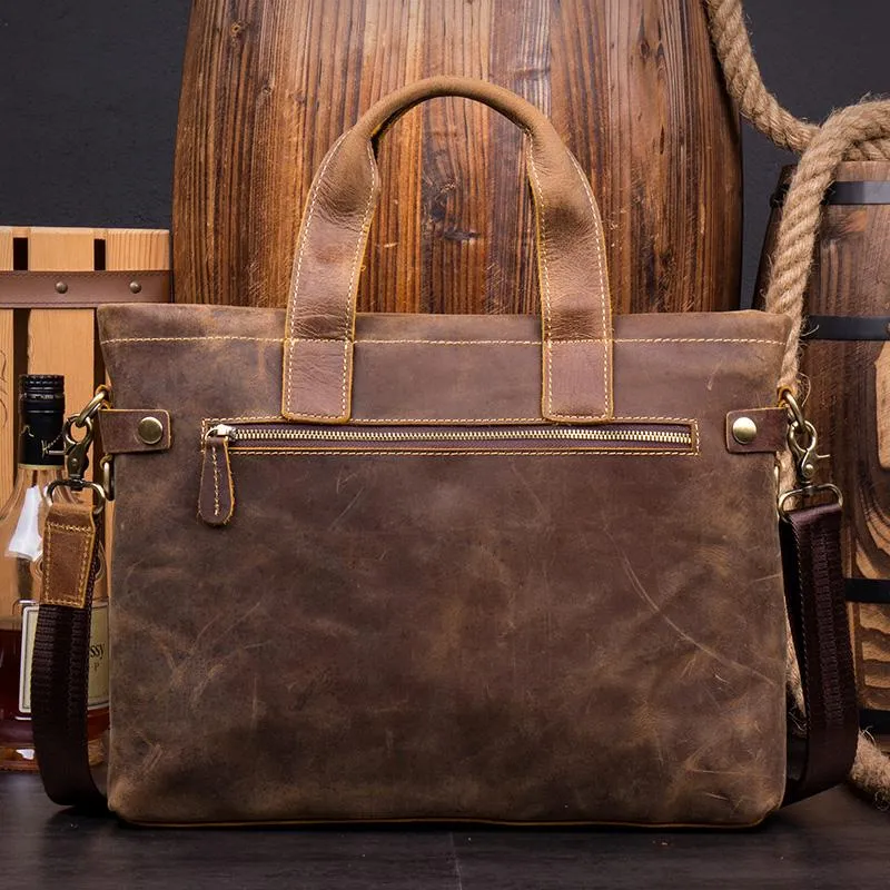 Casual Brown Leather 15 inches Laptop Briefcase Work Side Bag Work Handbag for Men