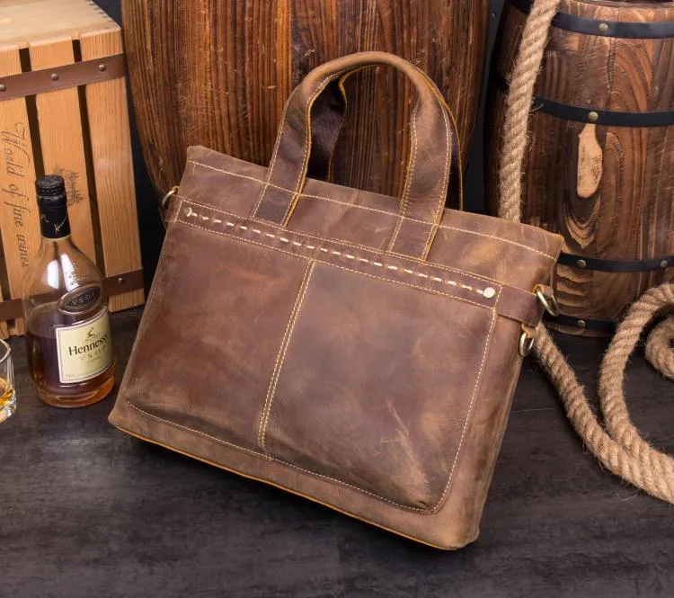 Casual Brown Leather 15 inches Laptop Briefcase Work Side Bag Work Handbag for Men