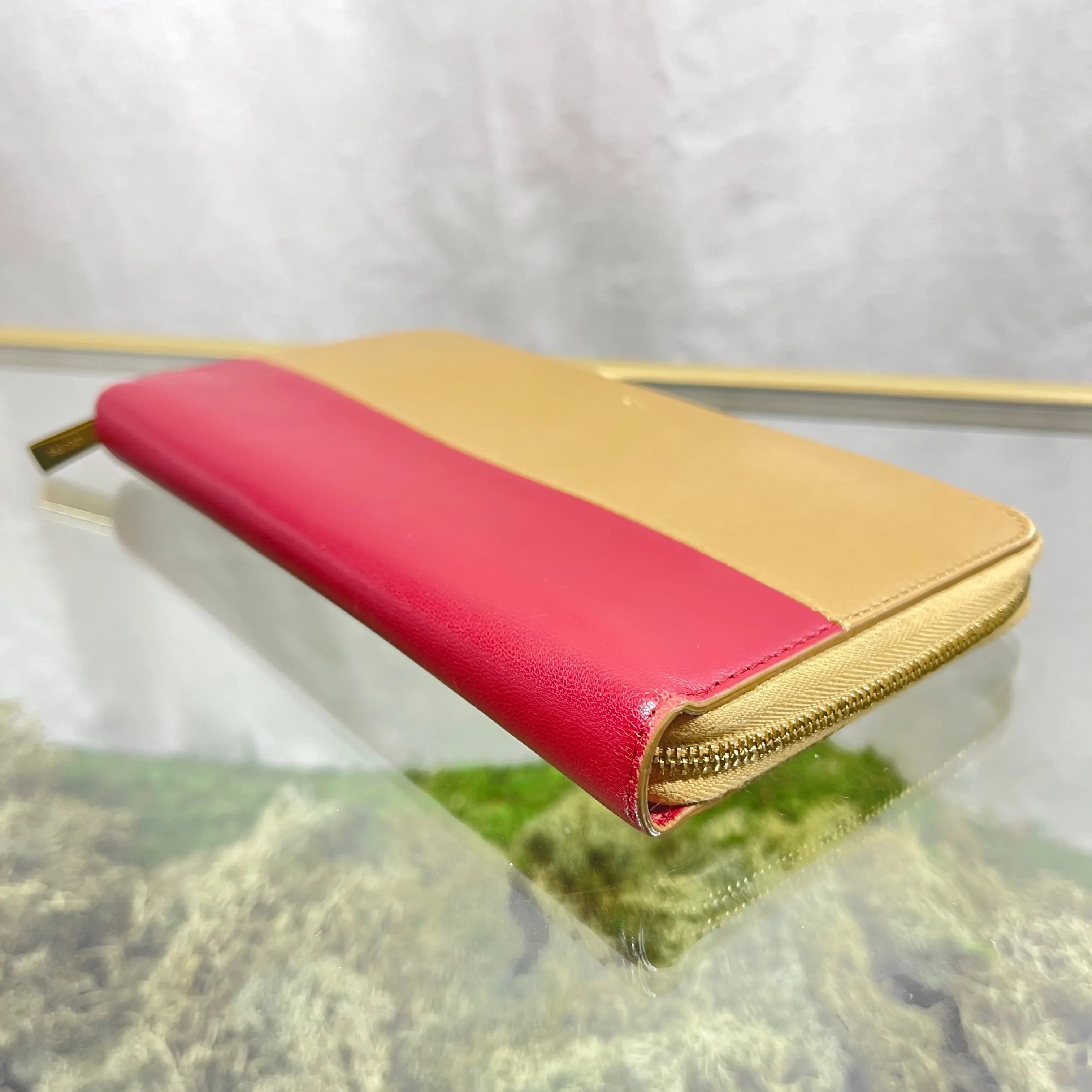 CELINE Gold & Red Colorblock Zip Around Wallet