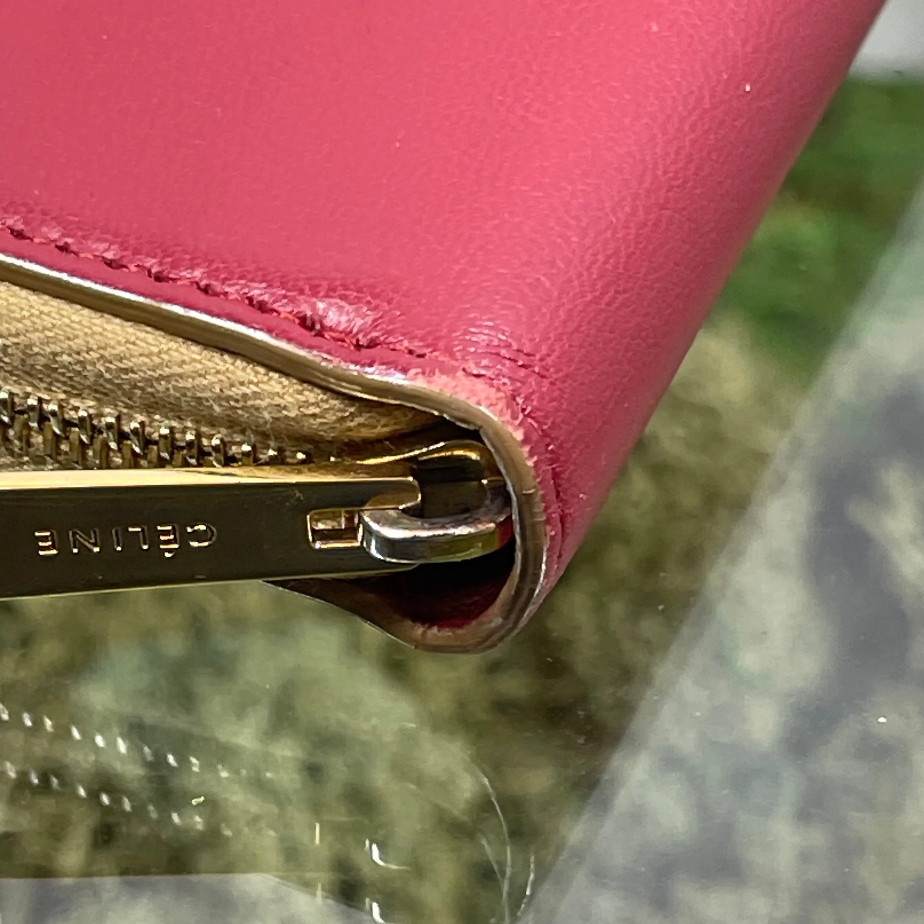 CELINE Gold & Red Colorblock Zip Around Wallet